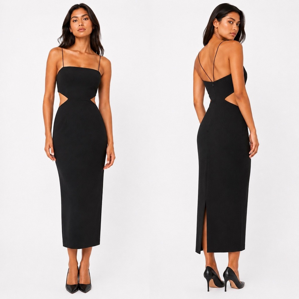 Whistles Rossi Midi Dress Black Cut Out Minimalist Quiet Luxury Party Womens‎ 8